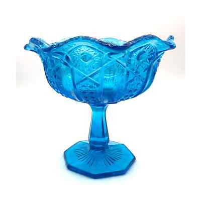 Gorgeous L E Smith Large Blue Quintec Compote Pedestal Candy Dish