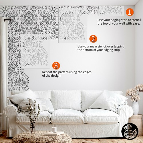 Plantilla india de Dizzy Duck - flor damasco Isfahán plantilla de pared decorativa - Imagen 4 de 5