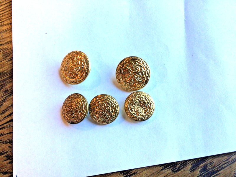 Vintage Buttons 5 Antiqued Gold Tone Floral  Shank 3/4” & 1/2”