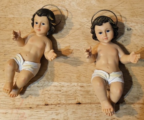 BABY JESUS CHRIST CHILD DIVINE INFANT SANTO NINO RELIGIOUS FIGURINE SET OF 2 - Picture 2 of 3