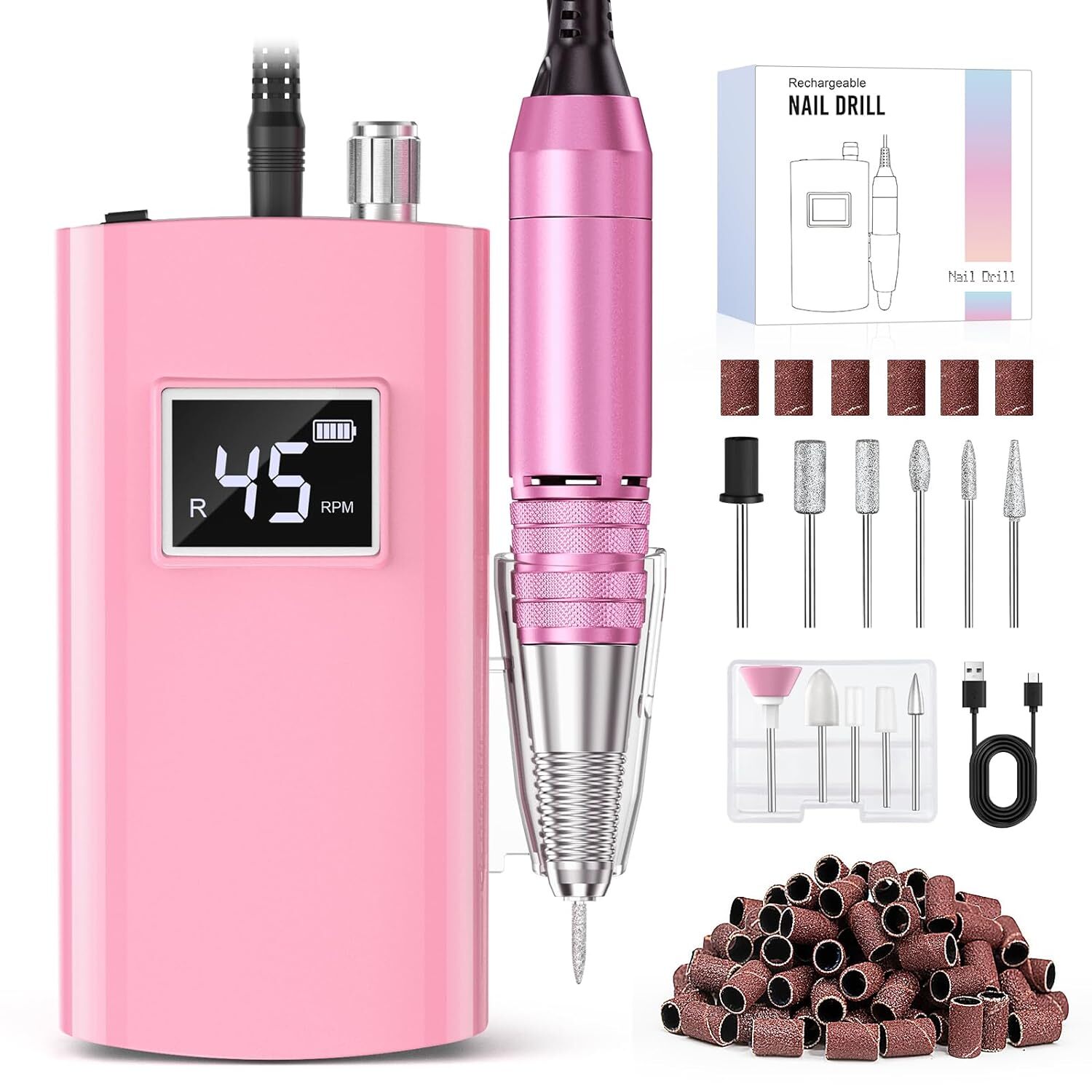 Portable Professional 45000RPM Rechargeable Nail Drill Electric File Machine