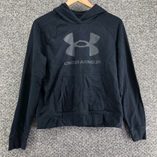 Under Armour Pullover Loose Hoodie Black Logo Youth Sz M Teens Lightweight