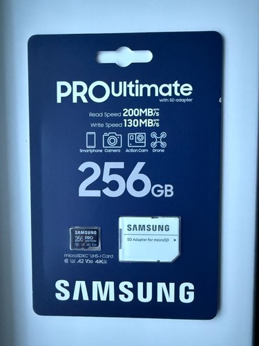 New Samsung PRO Ultimate microSD memory card, 256 GB, UHS-I U3, 200MB R, 130MB W