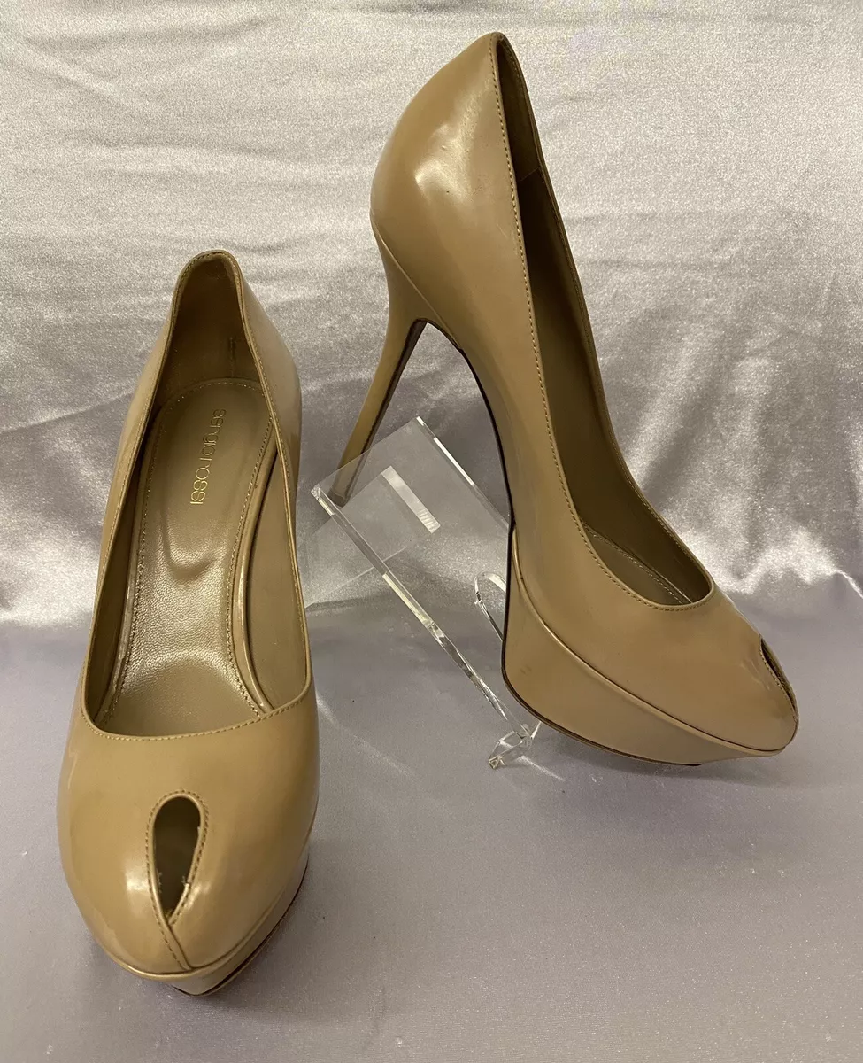 Sergio Rossi Beige Patent Leather Peep Toe Platform Slingback Pumps Size 36  - ShopStyle