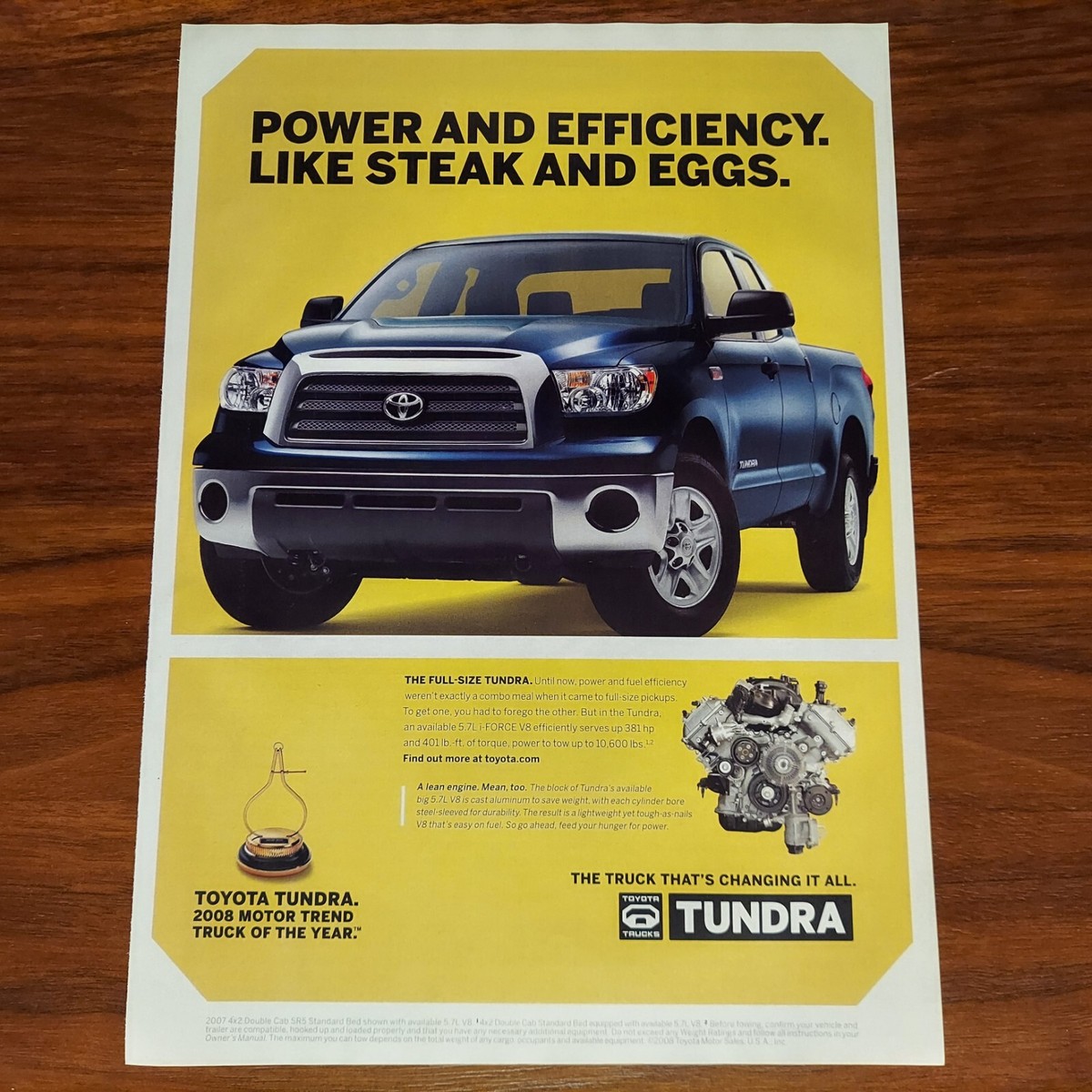 TOYOTA TUNDRA PRINT AD MAGAZINE ADVERTISEMENT POWER EFFICIENCY