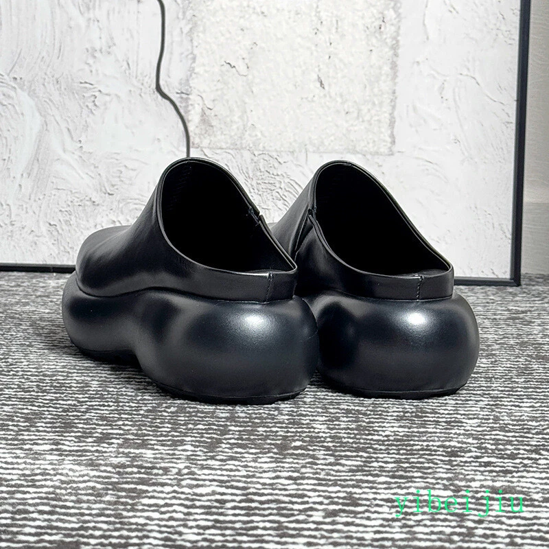 Men's Mid Platform Heel Slippers Real Leather Slingbacks Mule Sandals Shoes 2025 - Image 3 of 4