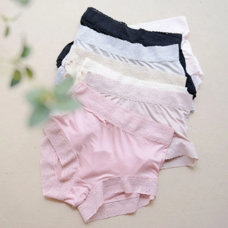 7 pares de calzoncillos bragas ropa interior bikini encaje 100 % seda doble tejido cintura 100 % seda Foto 2 de 4