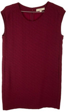 Ann Taylor LOFT Sheath Dress Medium Maroon Black Dots pockets Knee Length