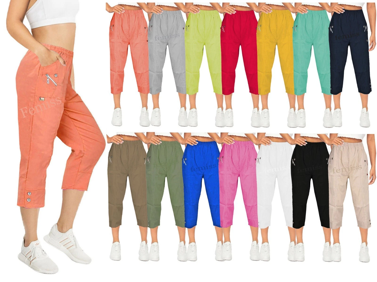 Women Capri Trousers Ladies Three Quarter Cropped Elasticated Soft Summer Pants
Opens in a new windo