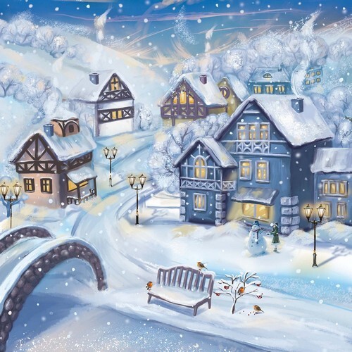 20 Servietten Snowy Winter Town Winter Stadt Schnee Weihnachten Blau 33X33Cm-image