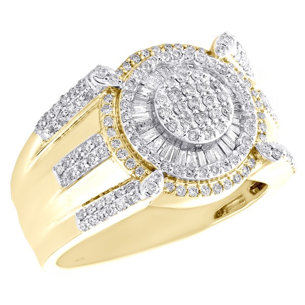 10K Gelbgold Rund & Baguette Diamant Statement Rosa Ring 15Mm Band 1.05 Karat-image