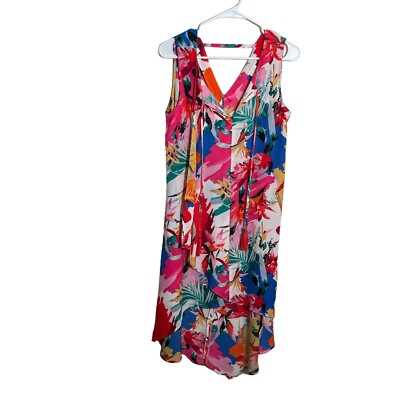Cupio Dress Women's Small Colorful Floral V-Neck Sleeveless Shift Coverup Summer