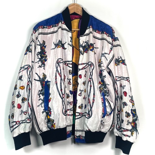 Vintage Picasso Bomber Jacket Reversible All Over Print Cubism 80s Full Zip, L - Picture 19 of 24