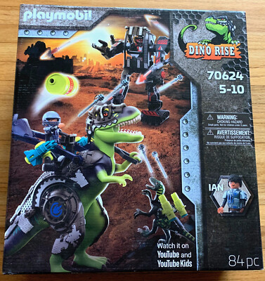 PLAYMOBIL Dino Rise T-Rex: Battle Of The Giants Playset With Figures, Robot, Cannons & Catapult
