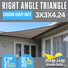 Right Angle Grey 3 X 3 X 4.24M Sun Shade Sail Heavy Duty 280GSM  95% UV 3X3X4.24