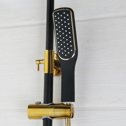 Wall Mount Bathroom Black Painting+Gold Rain Shower Head +Handheld Spray Tap Set - Bild 10 von 10
