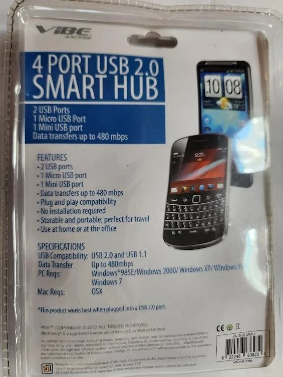 QTY 3 Vibe Axcess 4-Port USB 2.0 Smart Hub Adapter Cable- 2 USB /1 Micro/1 Mini - Image 2 of 2