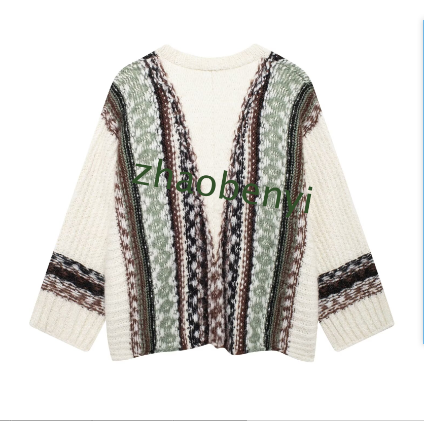 ODD STUDIO◆Jaqurad Oversized Fit Zip-Up Knitwear Cardigan Z*R* NEW WOMAN LOOSE FIT OVERSIZED JACQUARD CARDIGAN S,M,L