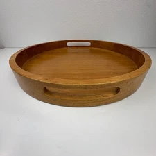 Round Furio Home Wooden Serving Tray Handles 15" Barware Rustic MCM Vintage