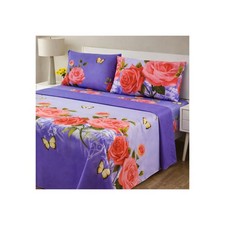 Purple Floral Bed Sheet Set 4 Piece Soft Deep Pocket Rose Butterfly Queen King