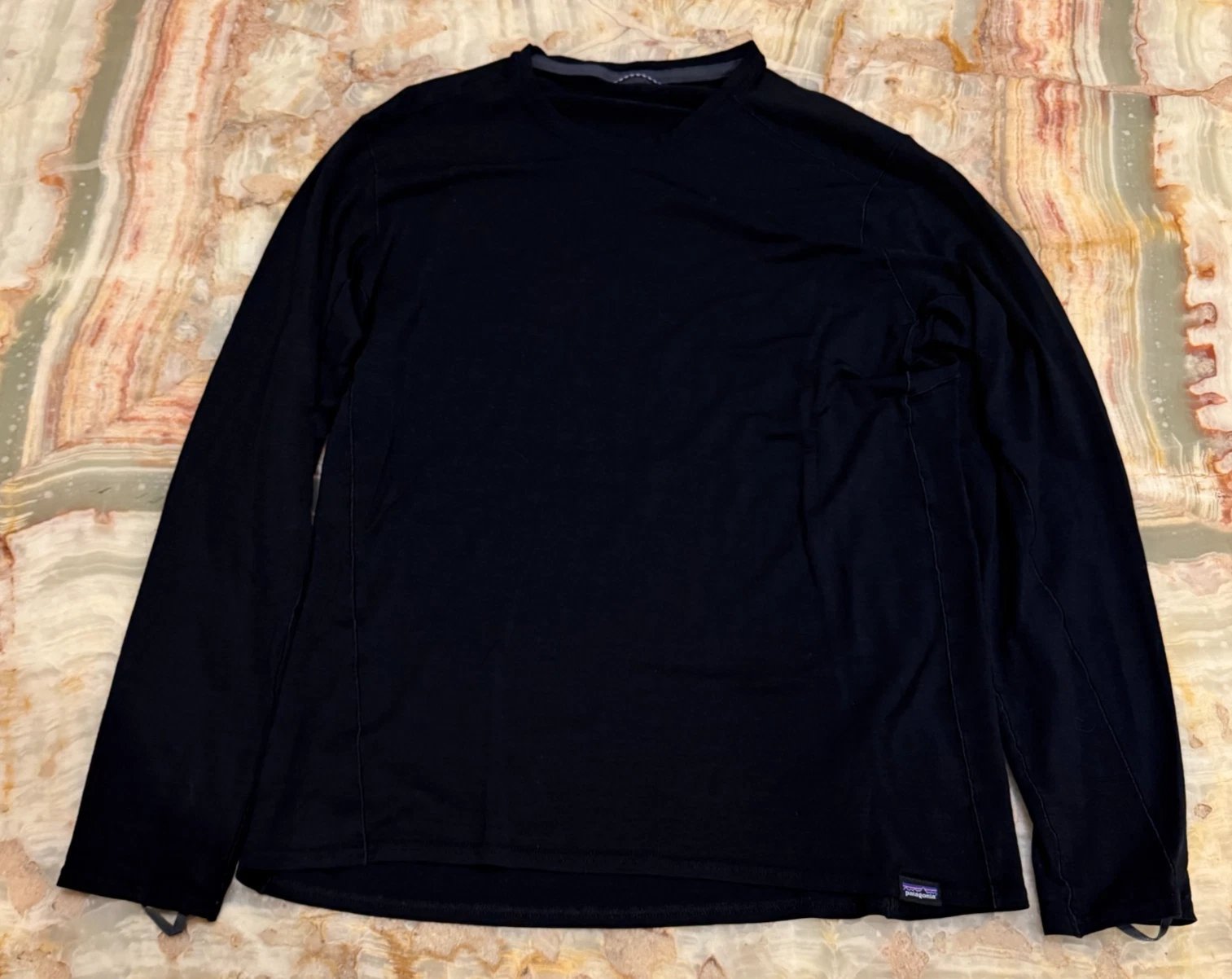 Patagonia Womens T-Shirt Black Merino Baselayer Long Sleeve Activewear Medium