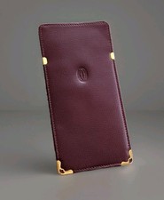 Vtg Cartier Must de Cartier Bordeaux Leather Eyeglass Case Gold Corners Paris