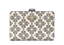 New Kate Spade Signature Spade Flower Medium Compact Bifold Wallet Black Multi