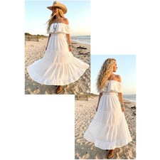 Anthropologie JAASE Boho Peasant Lace Tiered Maxi Dress Coastal Cowgirl Fits M/L