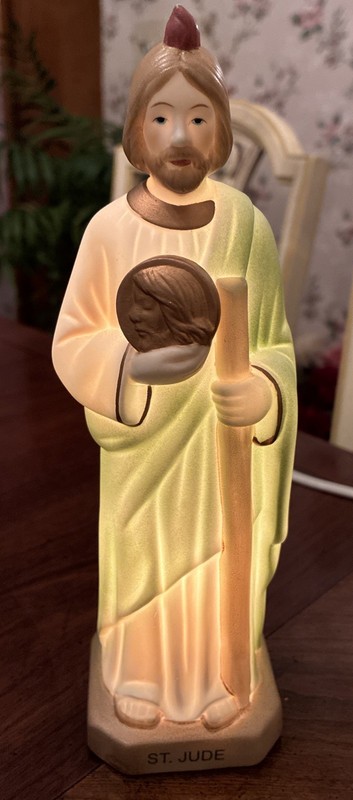 Vtg St. Jude The Apostle Statue, Night Light Patron Saint of Hopeless Causes 8”