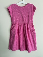 Cat  Jack Kids Girls Allover Heart Print 100 Cotton Rolled Sleeve Dress Pink M