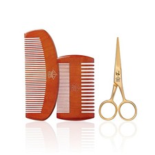RED Premium Beard Grooming Kit, 2 Premium Wood Combs Professional Shear Set...