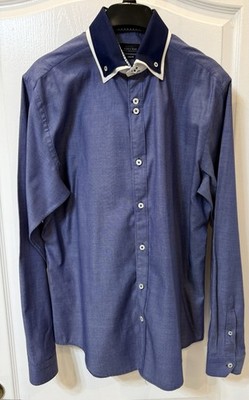 Basic Zara Men Slim Fit Dress Shirt Long Sleeve Blue Size: Large 