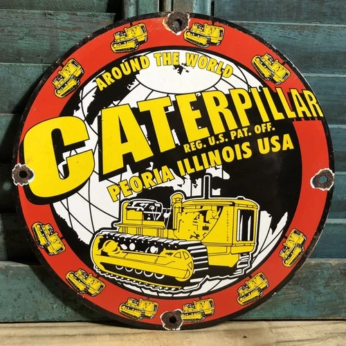 VINTAGE CATERPILLAR SALES SERVICE 10” PORCELAIN SIGN GAS CAR TRUCK OIL