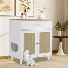 Hidden Cat Litter Box Furniture 2-In-1 Wood Cat Litter Box Enclosure Cabinet