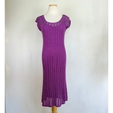 Lauren Ralph Lauren Crochet Dress with Lining Size Small Purple Midi Bodycon