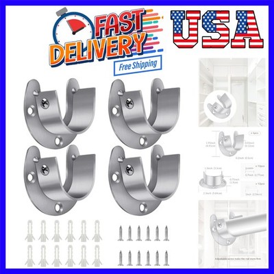 4 Packs Stainless Steel Wardrobe Bracket U-Shaped Rod Socket Flange 1-1/4'' Di...