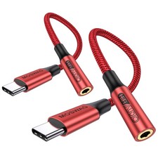 MOSWAG USB Type C to 3.5mm Headphone Jack Adapter, Audio Adapter 2 Pack, Red