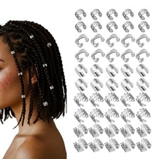 60 Pcs Silver Hair Jewelry Kit for Braids and Dreadlocks, 5 Styles Metal Hair...