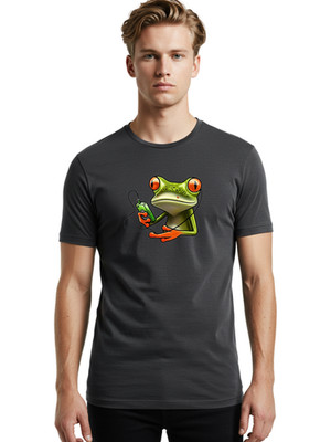 Frog-Listening-To-Music Mens Graphic Tee, 100% Cotton, Casual Summer Wear