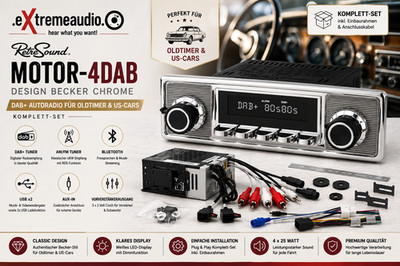 Retrosound MOTOR-4DAB Design Becker Chrome DAB+ 1 DIN Car Radio for Oldtimer