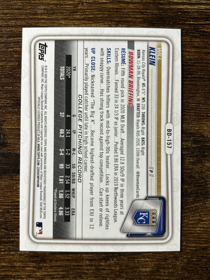 2020 Bowman Draft 1st Edition WILL KLEIN Gold /50 foil Dodgers WS Hero RC rookie - Image 3 of 3