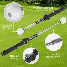 Retractable Golf Swing Aid w/Rhythm Click Sound Golf Grip Trainer Speed Training