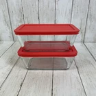 PYREX 7214 Rectangular Storage 4.8 Cup Containers W/ Red Lid - Lot Of 2