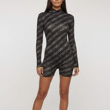 Fendi Black OLock Print Technical Jersey Bodysuit M