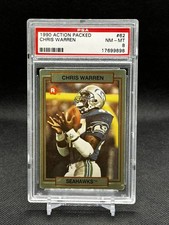 1990 Action Packed Rookie Update Chris Warren RC Card PSA 8 NM-MT #62. rookie card picture