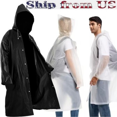 Men Black Waterproof Long Raincoat Rain Coat Hooded Trench Jacket Outdoor Hiking