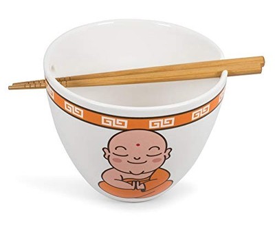  Hungry Buddha Nom Nom Nom Ceramic Ramen Bowl and Chopsticks Set | 16-Ounce 