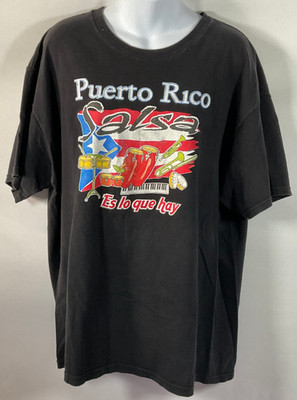 vtg Alstyle Apparel Black T Shirt Puerto Rico Salsa Es lo que hay Mens XL