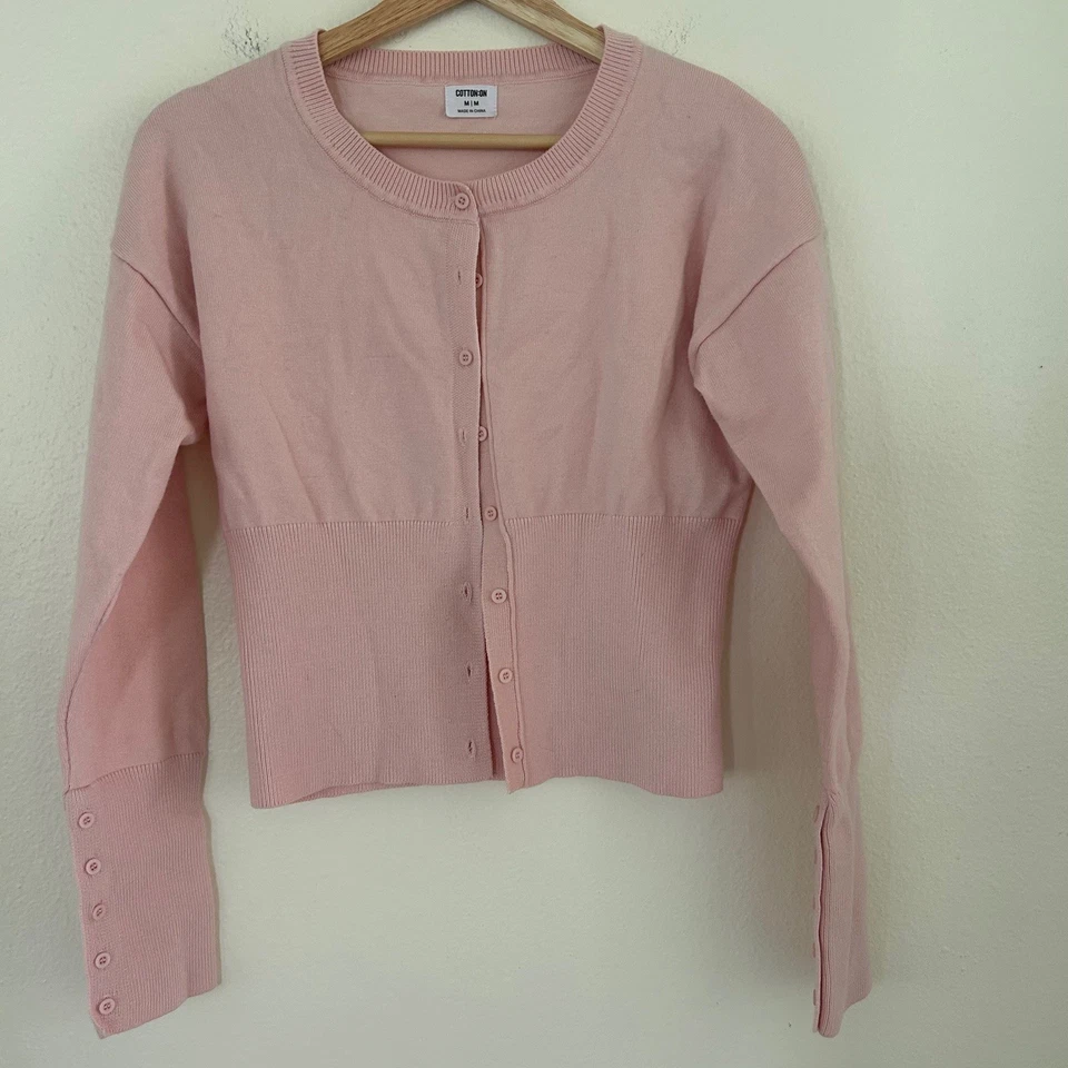 Cárdigan de algodón para mujer talla M rosa suéter con botones manga larga puño con botones Foto 4 de 4