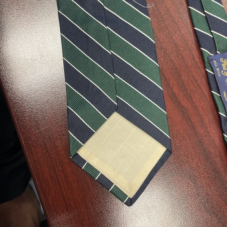 Corbata Reis Of New Haven verde marino a rayas seda hecha a mano Kabat tienda corbata para hombre Foto 4 de 4